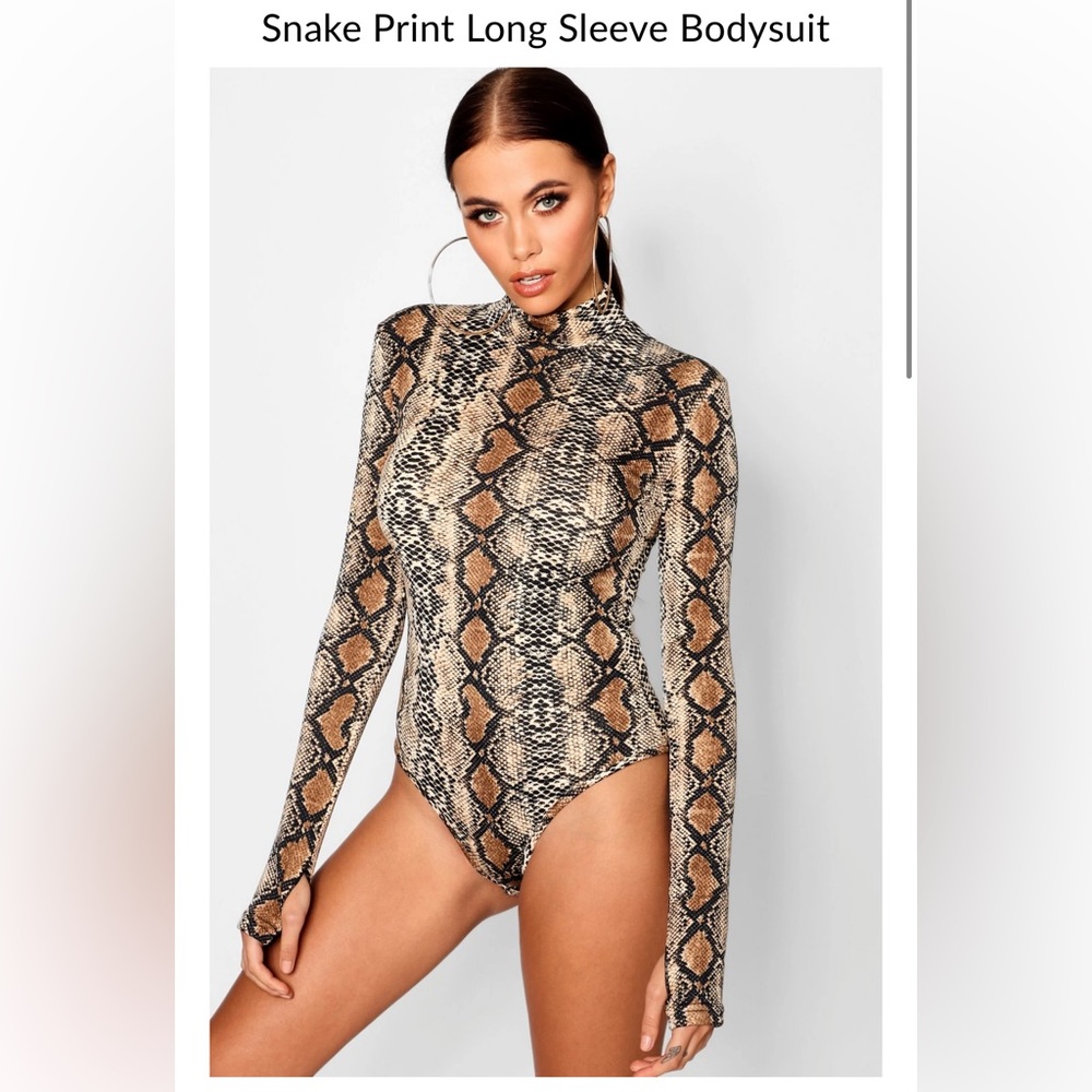 Snakeprint Longsleeve Bodysuit Boohoo